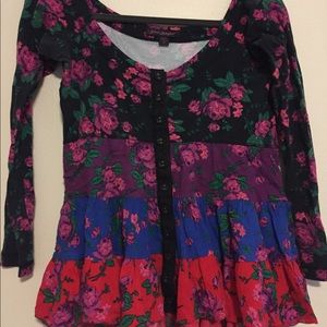Betsey Johnson layered off shoulder rose tunic